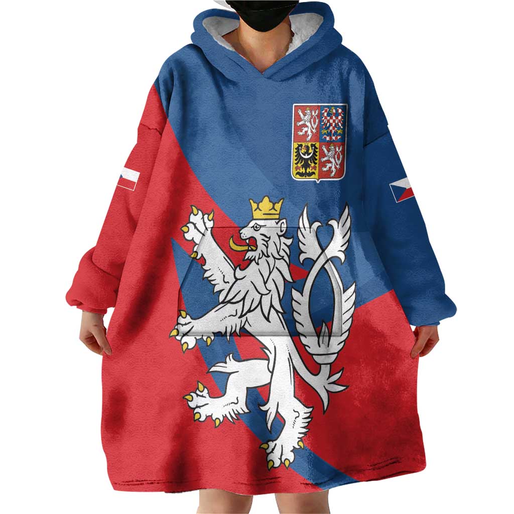 Personalized Czech Republic Coat of Arms Wearable Blanket Hoodie Statni Znak Ceske Republiky - Silver Double-tailed Lion LT17 - Wonder Print Shop
