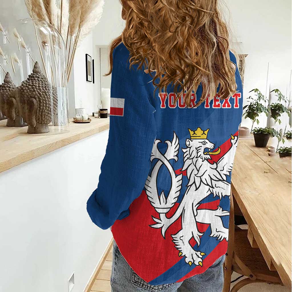 Personalized Czech Republic Coat of Arms Women Casual Shirt Statni Znak Ceske Republiky - Silver Double-tailed Lion LT17 - Wonder Print Shop