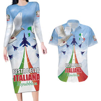 Italy Festa della Repubblica Couples Matching Long Sleeve Bodycon Dress and Hawaiian Shirt Frecce Tricolori with Dove