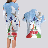 Italy Festa della Repubblica Couples Matching Long Sleeve Bodycon Dress and Hawaiian Shirt Frecce Tricolori with Dove