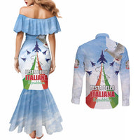 Italy Festa della Repubblica Couples Matching Mermaid Dress and Long Sleeve Button Shirt Frecce Tricolori with Dove