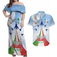 Italy Festa della Repubblica Couples Matching Off Shoulder Maxi Dress and Hawaiian Shirt Frecce Tricolori with Dove