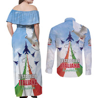 Italy Festa della Repubblica Couples Matching Off Shoulder Maxi Dress and Long Sleeve Button Shirt Frecce Tricolori with Dove