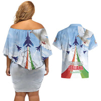 Italy Festa della Repubblica Couples Matching Off Shoulder Short Dress and Hawaiian Shirt Frecce Tricolori with Dove