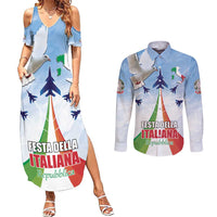 Italy Festa della Repubblica Couples Matching Summer Maxi Dress and Long Sleeve Button Shirt Frecce Tricolori with Dove