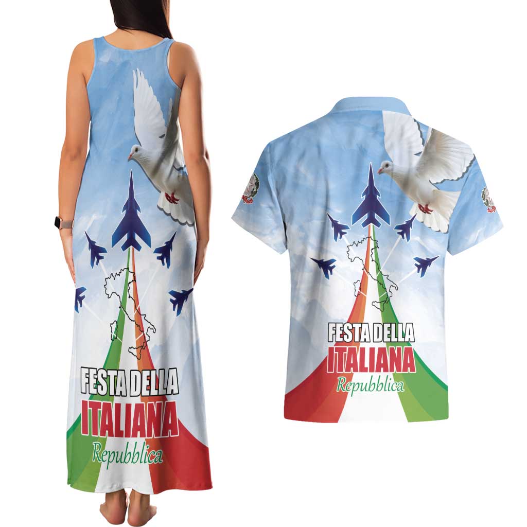 Italy Festa della Repubblica Couples Matching Tank Maxi Dress and Hawaiian Shirt Frecce Tricolori with Dove