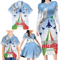 Italy Festa della Repubblica Family Matching Long Sleeve Bodycon Dress and Hawaiian Shirt Frecce Tricolori with Dove