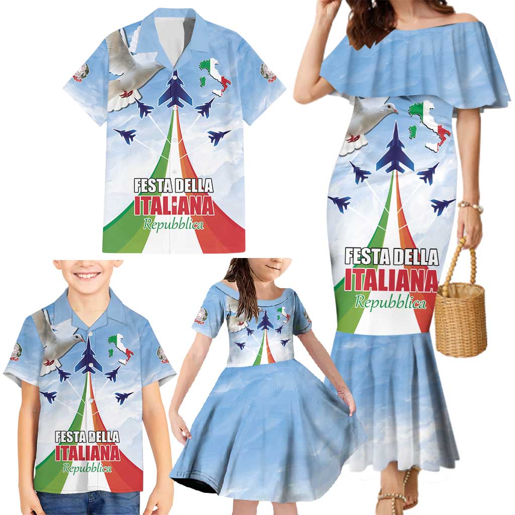 Italy Festa della Repubblica Family Matching Mermaid Dress and Hawaiian Shirt Frecce Tricolori with Dove