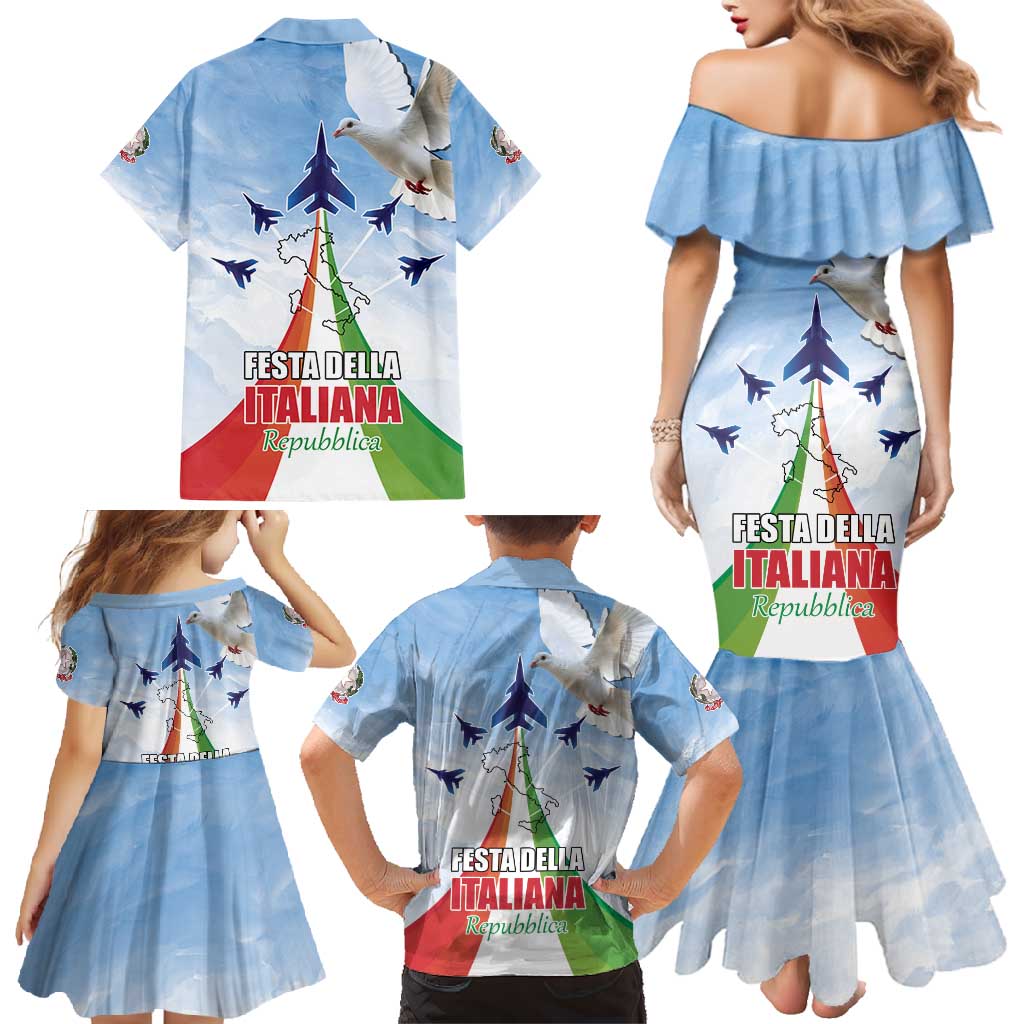 Italy Festa della Repubblica Family Matching Mermaid Dress and Hawaiian Shirt Frecce Tricolori with Dove
