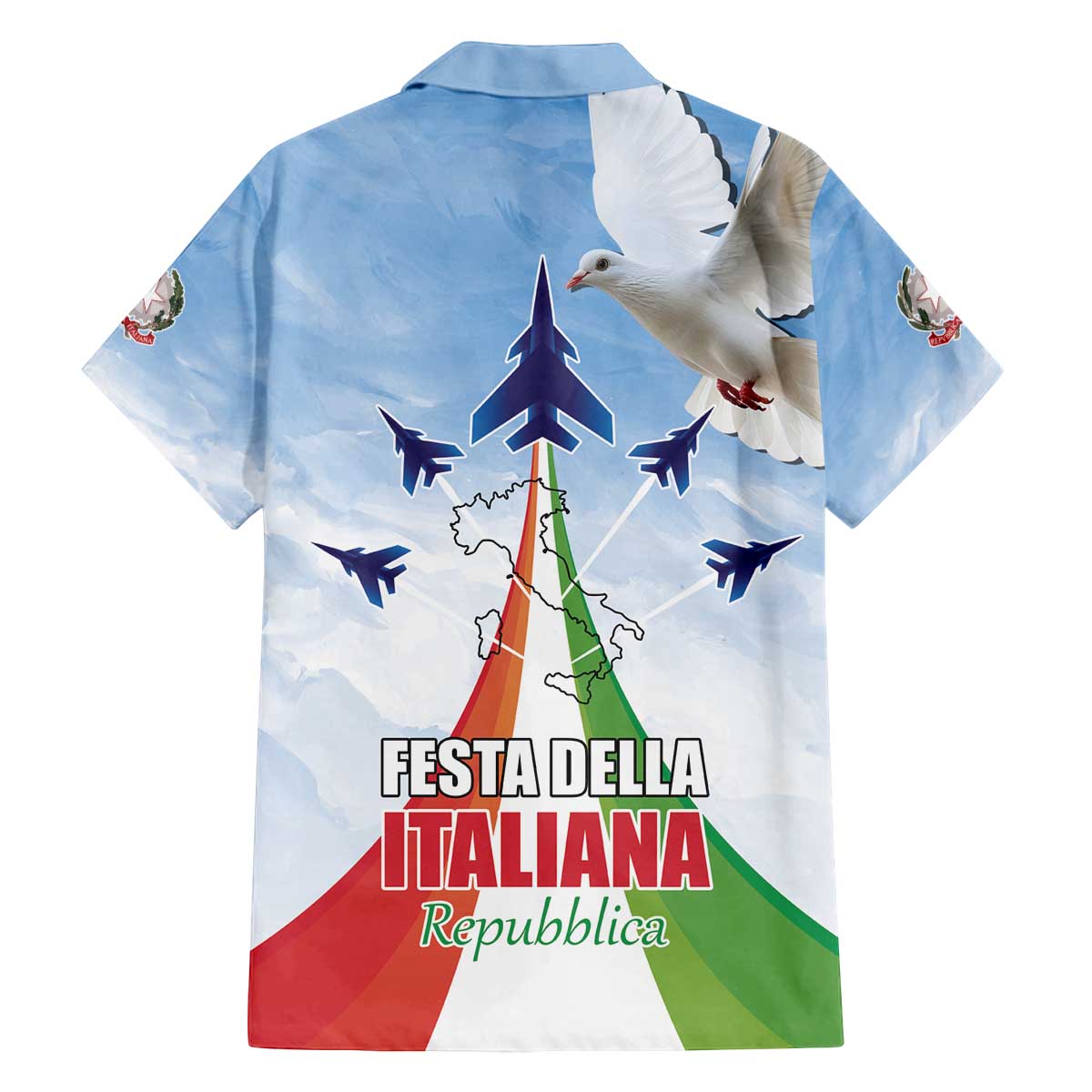 Italy Festa della Repubblica Family Matching Off The Shoulder Long Sleeve Dress and Hawaiian Shirt Frecce Tricolori with Dove