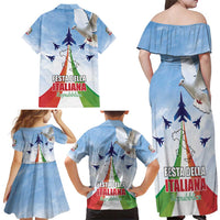 Italy Festa della Repubblica Family Matching Off Shoulder Maxi Dress and Hawaiian Shirt Frecce Tricolori with Dove