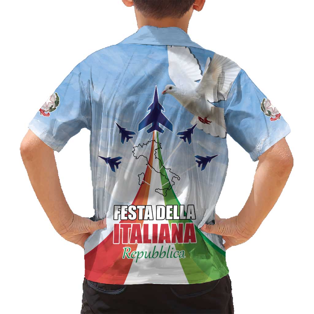Italy Festa della Repubblica Family Matching Off Shoulder Short Dress and Hawaiian Shirt Frecce Tricolori with Dove