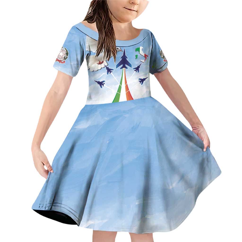 Italy Festa della Repubblica Family Matching Off Shoulder Short Dress and Hawaiian Shirt Frecce Tricolori with Dove