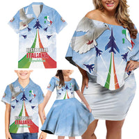 Italy Festa della Repubblica Family Matching Off Shoulder Short Dress and Hawaiian Shirt Frecce Tricolori with Dove