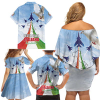 Italy Festa della Repubblica Family Matching Off Shoulder Short Dress and Hawaiian Shirt Frecce Tricolori with Dove