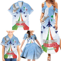 Italy Festa della Repubblica Family Matching Summer Maxi Dress and Hawaiian Shirt Frecce Tricolori with Dove