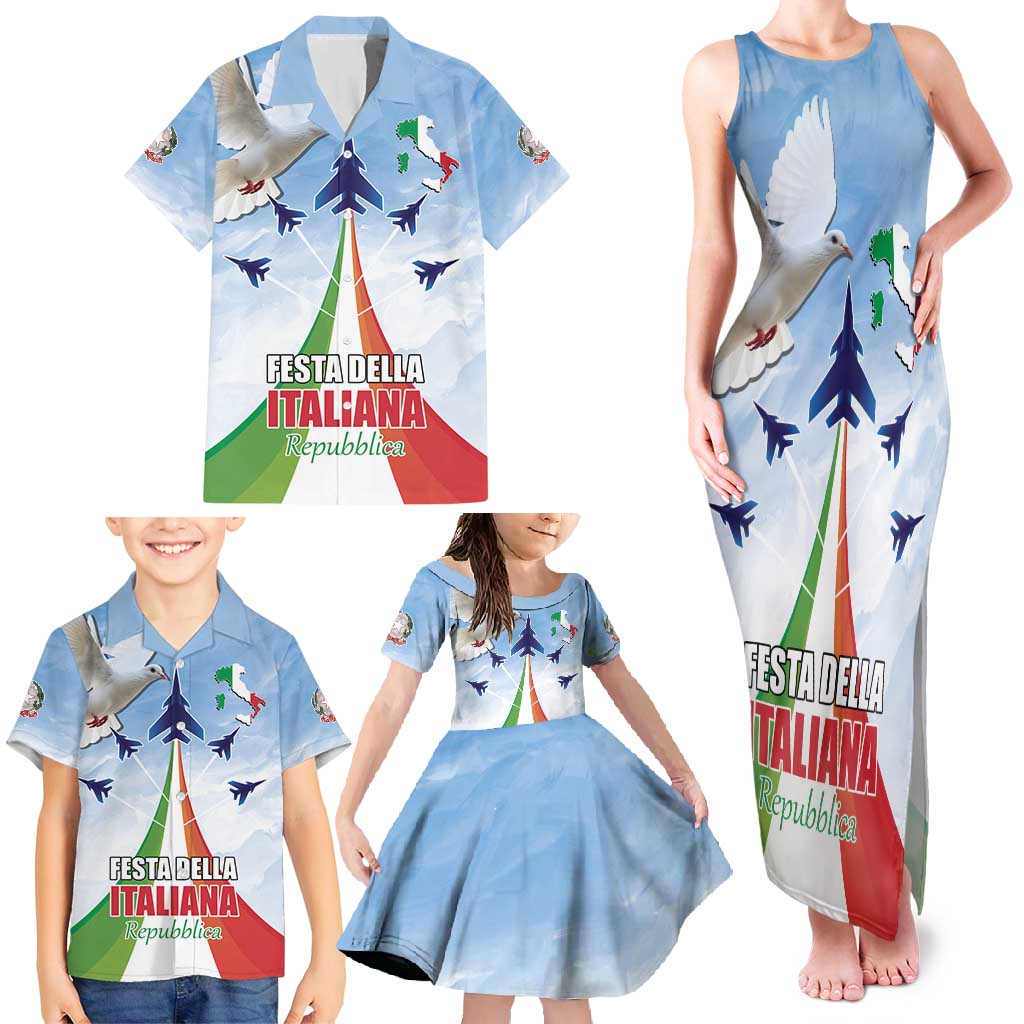 Italy Festa della Repubblica Family Matching Tank Maxi Dress and Hawaiian Shirt Frecce Tricolori with Dove