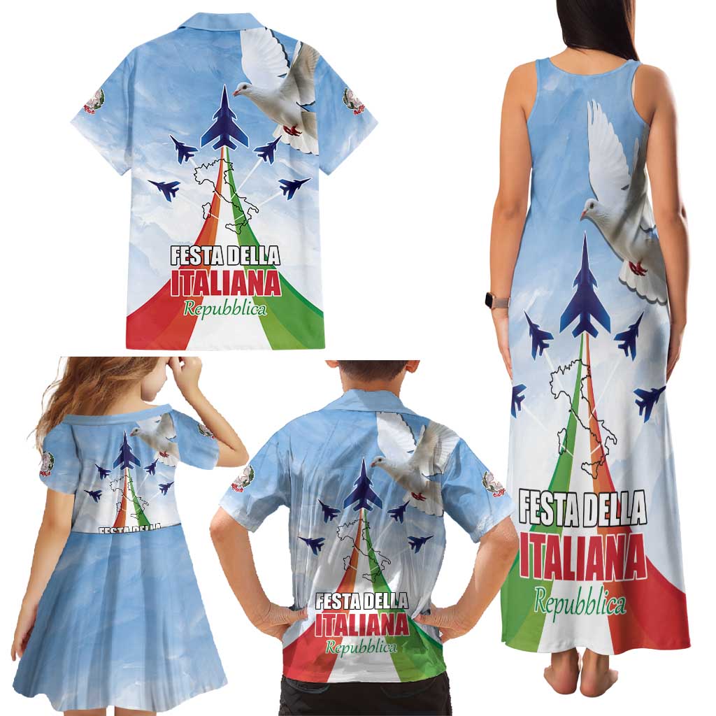 Italy Festa della Repubblica Family Matching Tank Maxi Dress and Hawaiian Shirt Frecce Tricolori with Dove