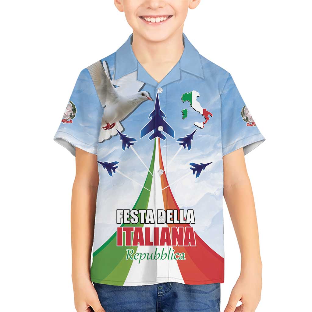 Italy Festa della Repubblica Kid Hawaiian Shirt Frecce Tricolori with Dove
