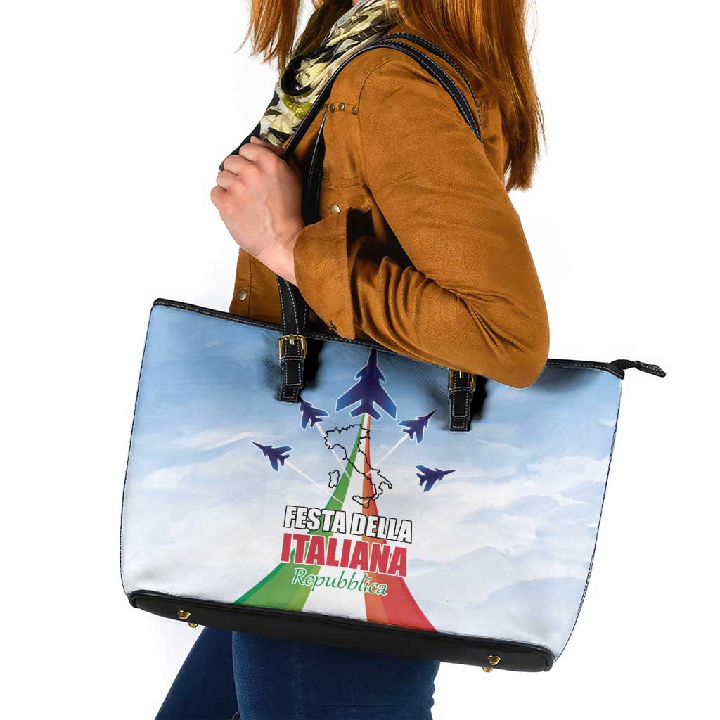 Italy Festa della Repubblica Leather Tote Bag Frecce Tricolori with Dove