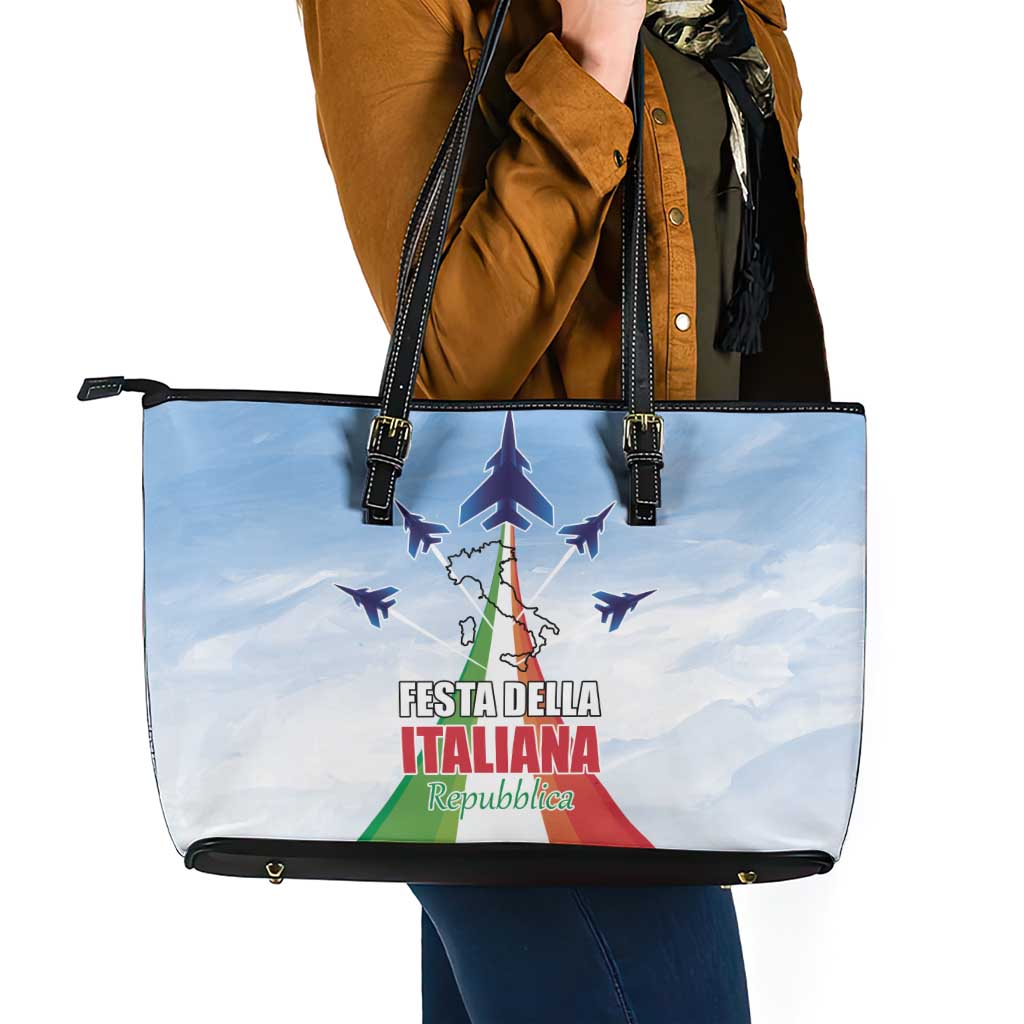 Italy Festa della Repubblica Leather Tote Bag Frecce Tricolori with Dove