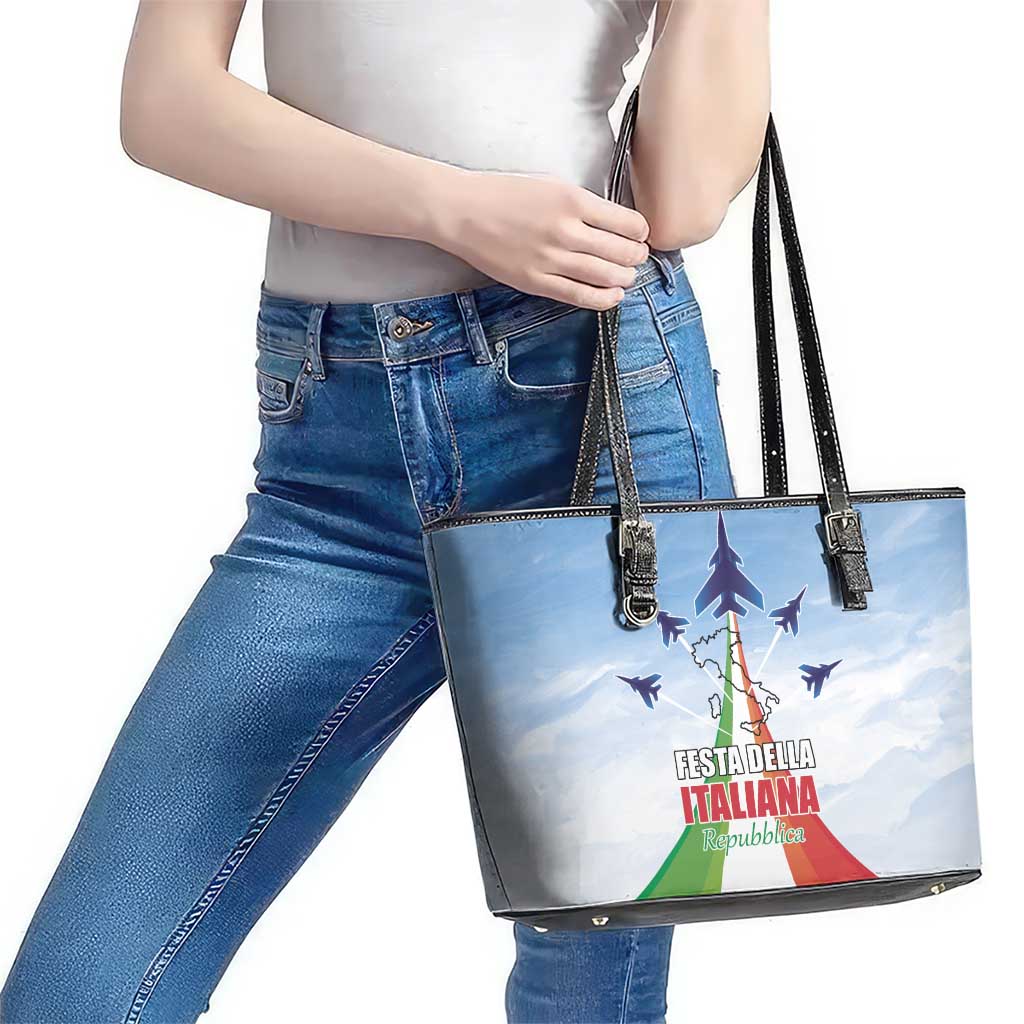Italy Festa della Repubblica Leather Tote Bag Frecce Tricolori with Dove