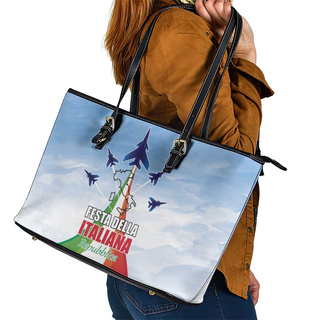 Italy Festa della Repubblica Leather Tote Bag Frecce Tricolori with Dove
