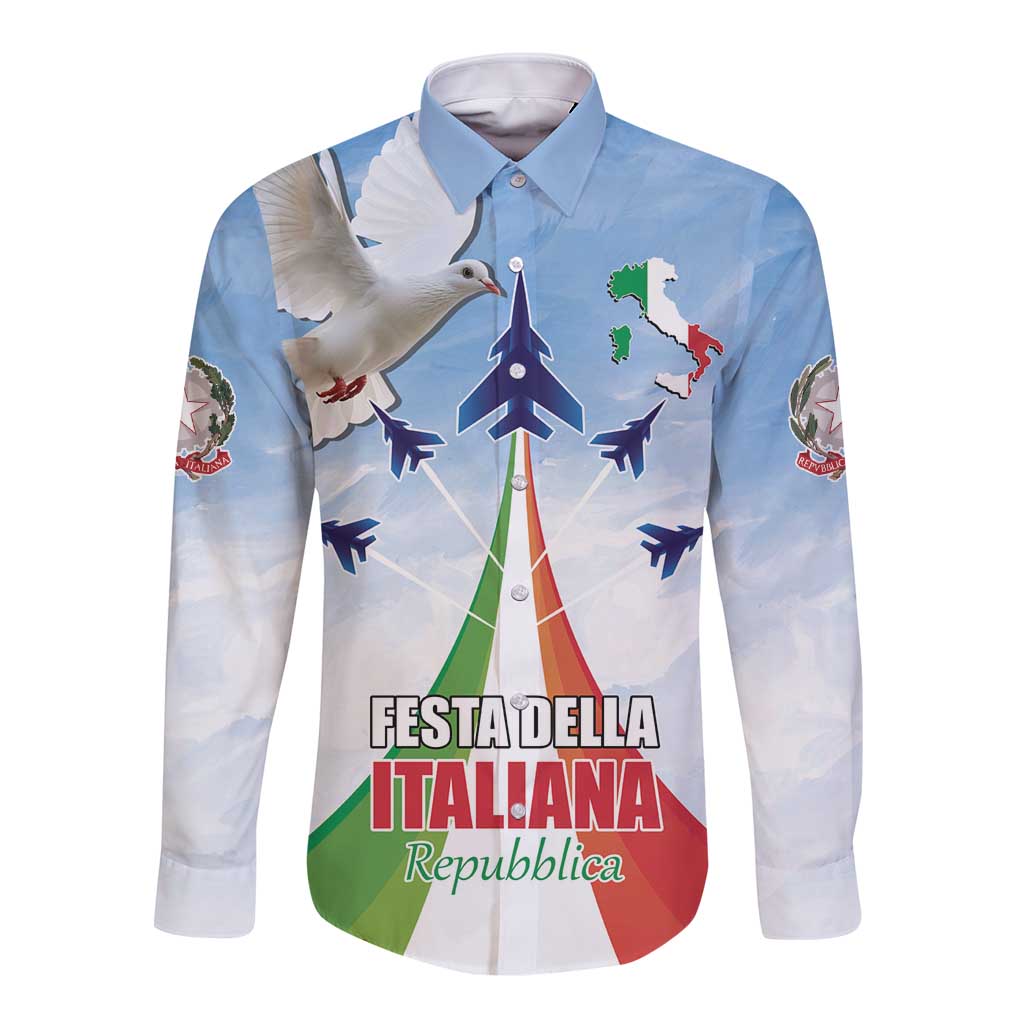 Italy Festa della Repubblica Long Sleeve Button Shirt Frecce Tricolori with Dove