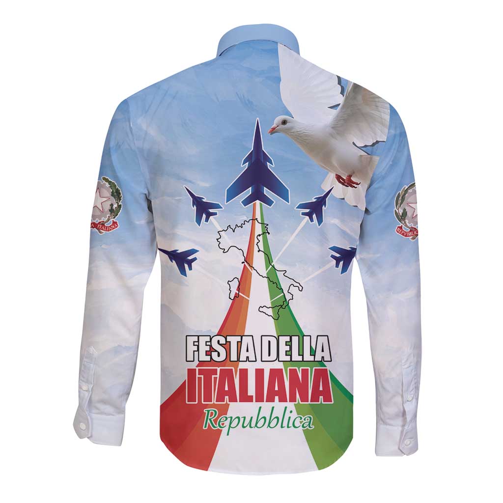 Italy Festa della Repubblica Long Sleeve Button Shirt Frecce Tricolori with Dove