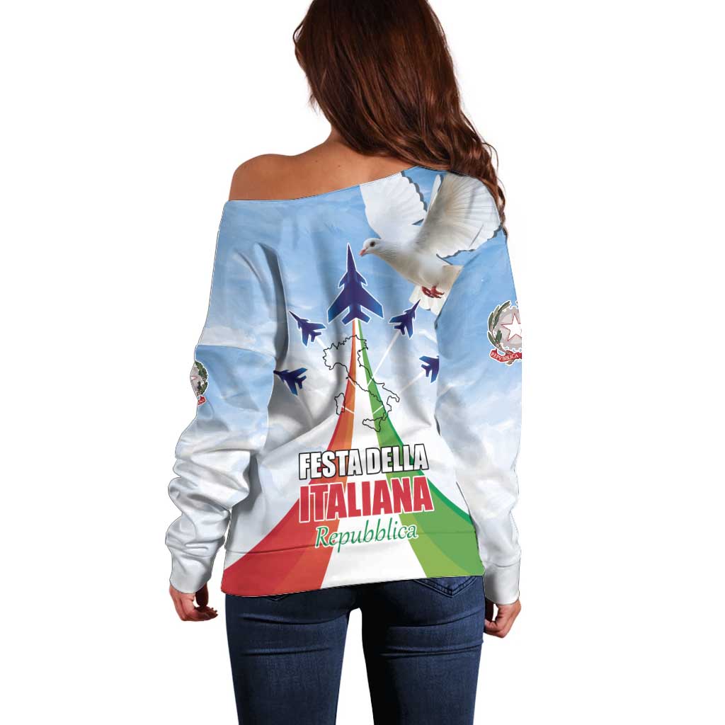 Italy Festa della Repubblica Off Shoulder Sweater Frecce Tricolori with Dove