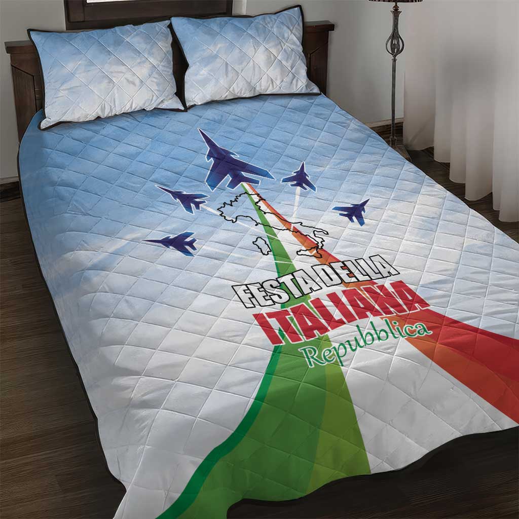 Italy Festa della Repubblica Quilt Bed Set Frecce Tricolori with Dove