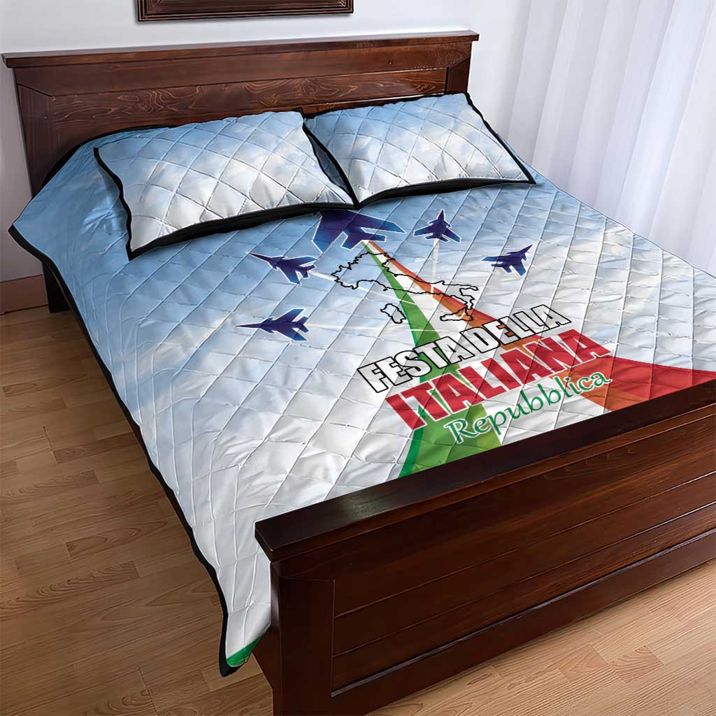 Italy Festa della Repubblica Quilt Bed Set Frecce Tricolori with Dove