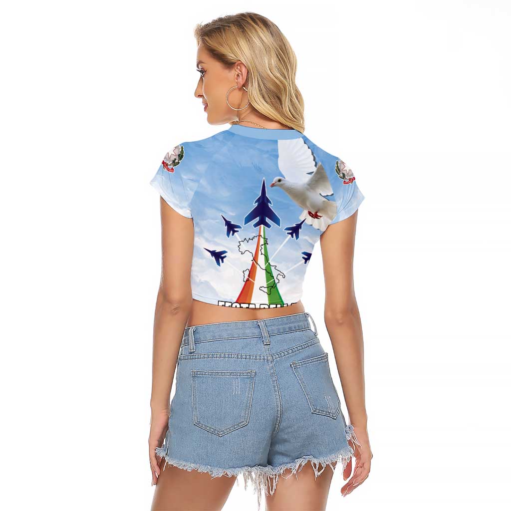 Italy Festa della Repubblica Raglan Cropped T Shirt Frecce Tricolori with Dove