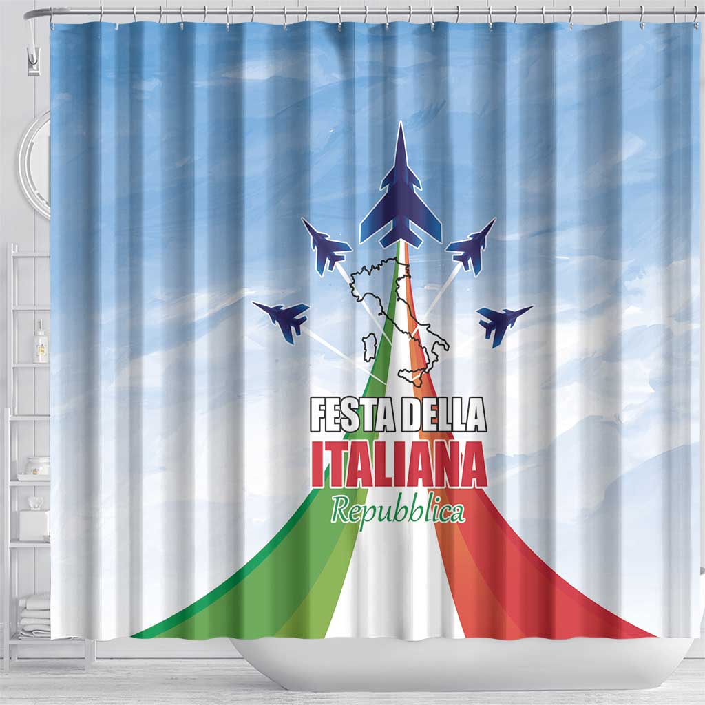 Italy Festa della Repubblica Shower Curtain Frecce Tricolori with Dove