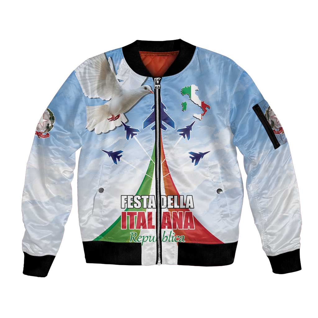 Italy Festa della Repubblica Sleeve Zip Bomber Jacket Frecce Tricolori with Dove