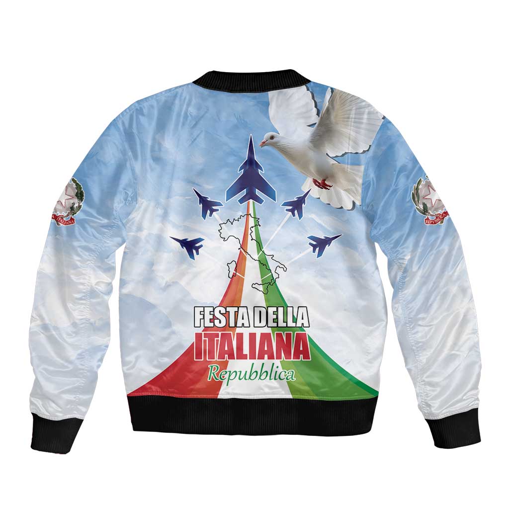 Italy Festa della Repubblica Sleeve Zip Bomber Jacket Frecce Tricolori with Dove