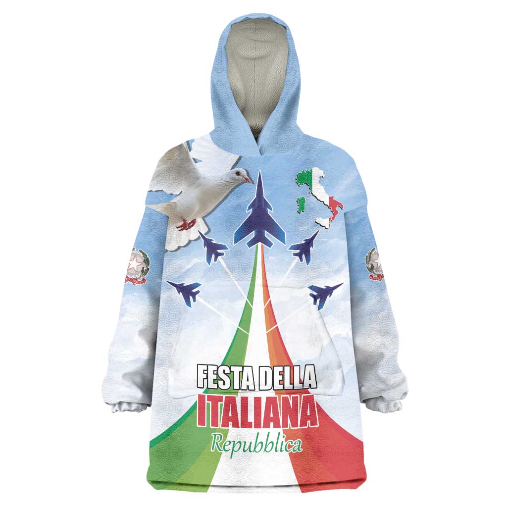 Italy Festa della Repubblica Wearable Blanket Hoodie Frecce Tricolori with Dove