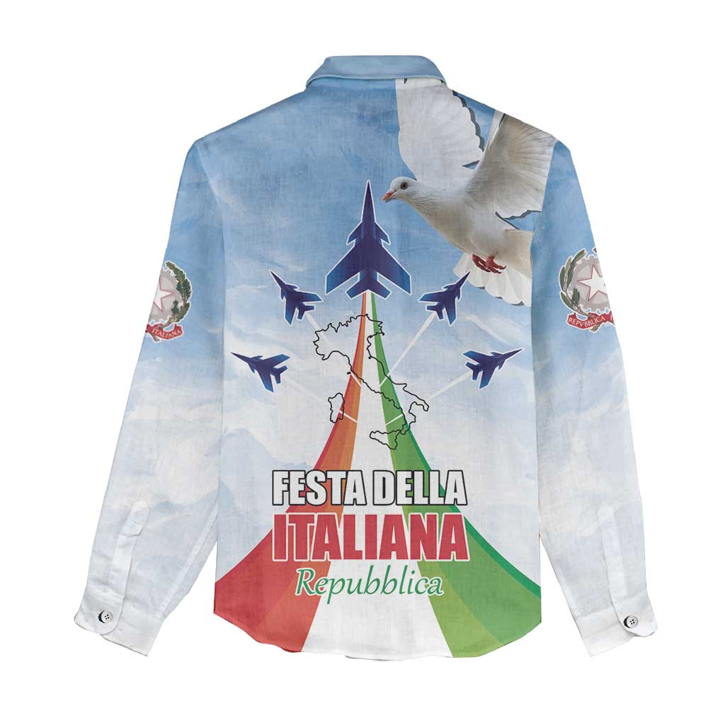 Italy Festa della Repubblica Women Casual Shirt Frecce Tricolori with Dove
