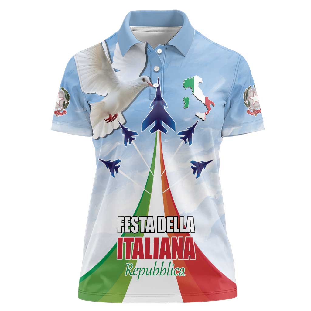 Italy Festa della Repubblica Women Polo Shirt Frecce Tricolori with Dove