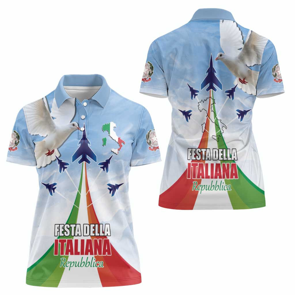 Italy Festa della Repubblica Women Polo Shirt Frecce Tricolori with Dove
