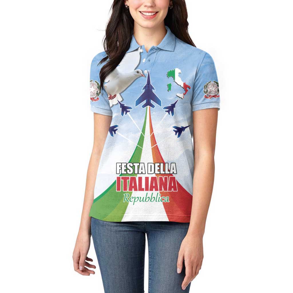 Italy Festa della Repubblica Women Polo Shirt Frecce Tricolori with Dove