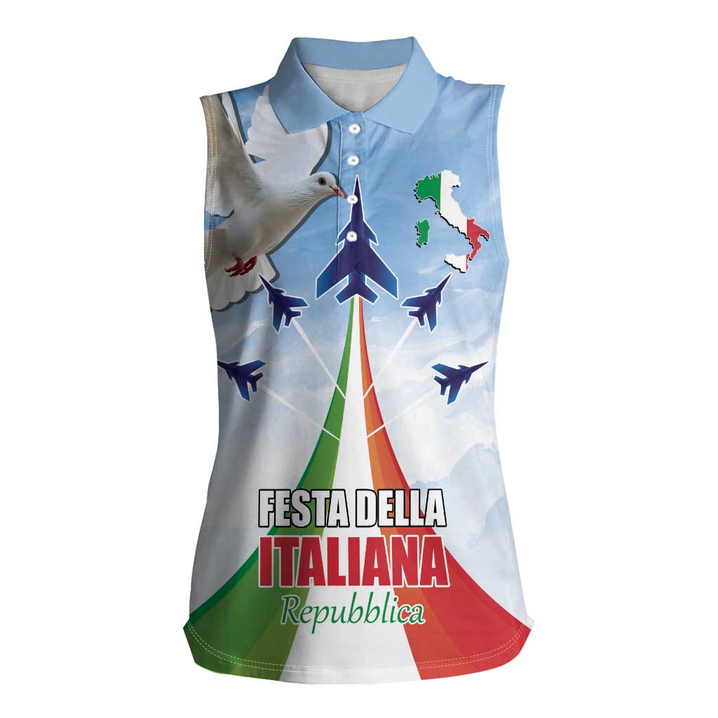 Italy Festa della Repubblica Women Sleeveless Polo Shirt Frecce Tricolori with Dove