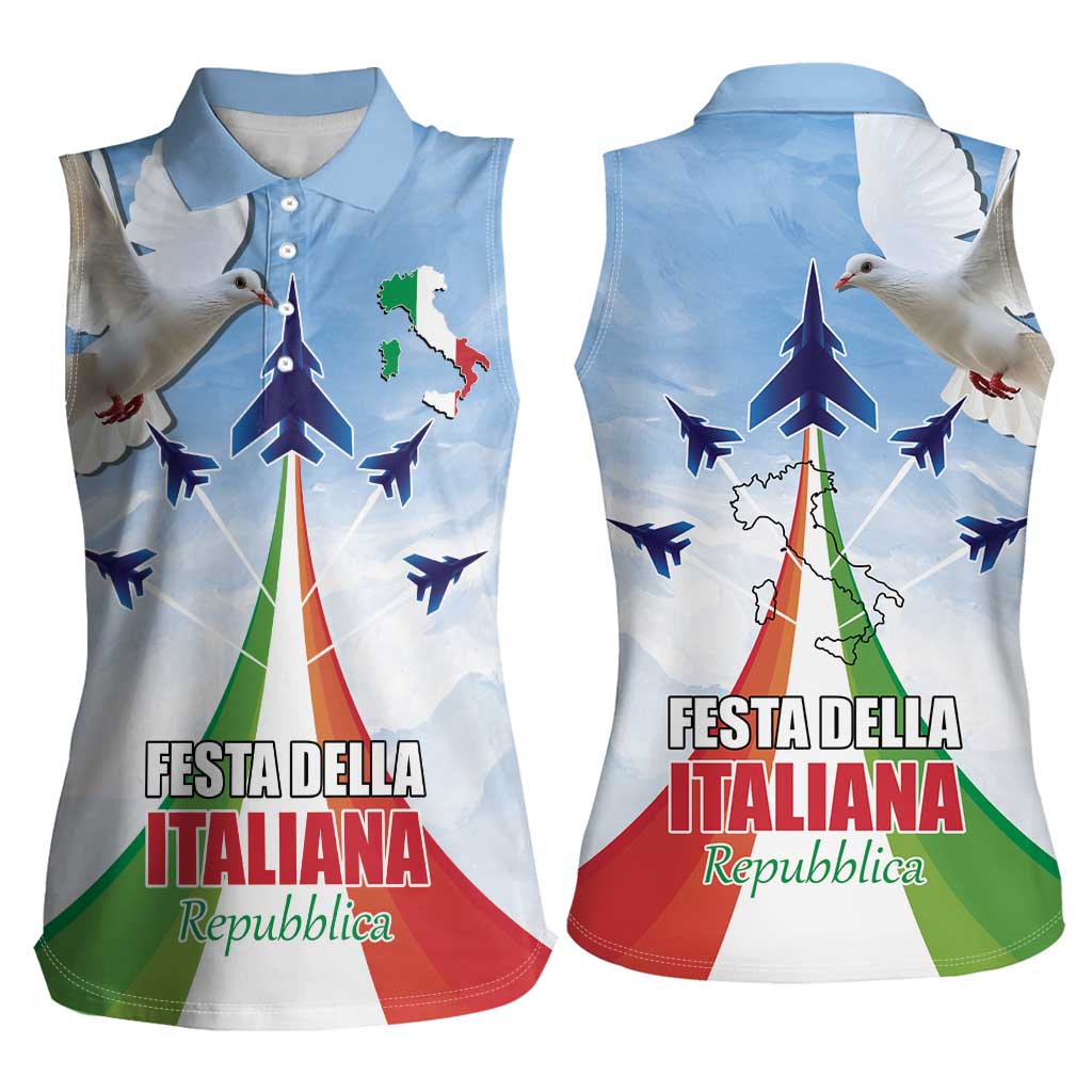 Italy Festa della Repubblica Women Sleeveless Polo Shirt Frecce Tricolori with Dove