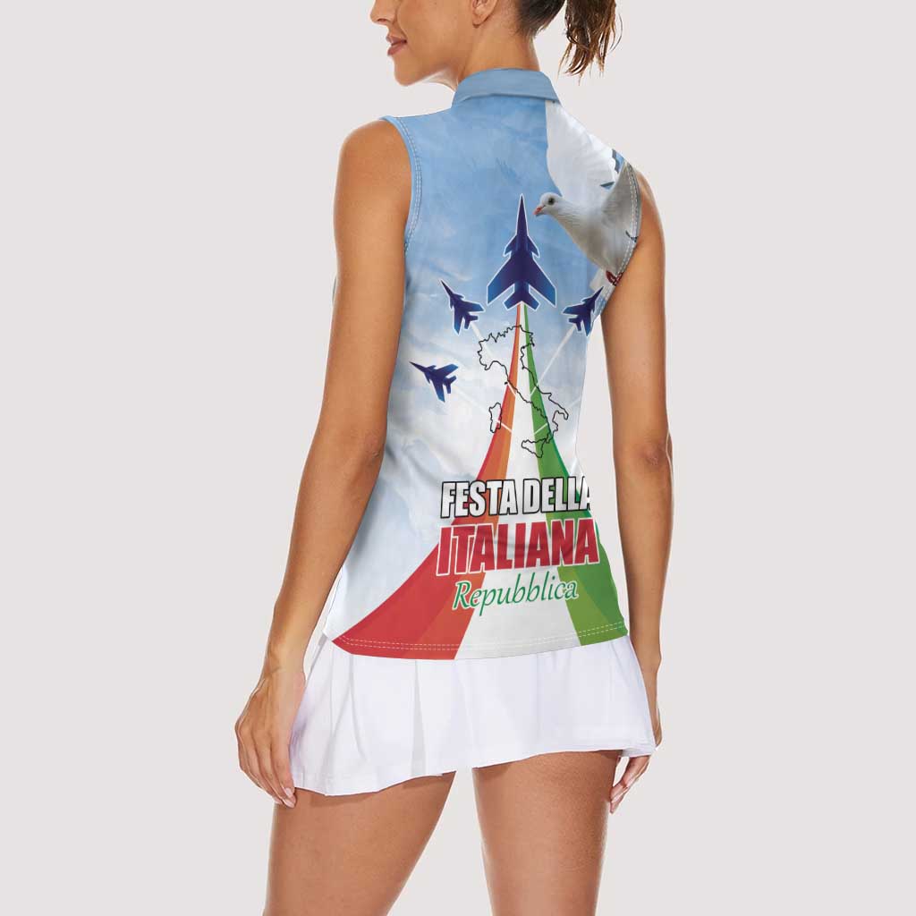 Italy Festa della Repubblica Women Sleeveless Polo Shirt Frecce Tricolori with Dove