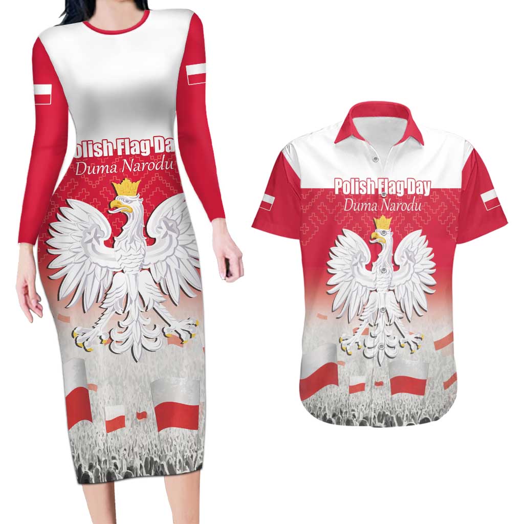 Polish Flag Day Personalized Couples Matching Long Sleeve Bodycon Dress and Hawaiian Shirt Duma Narodu 2nd May
