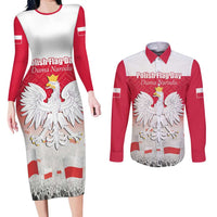 Polish Flag Day Personalized Couples Matching Long Sleeve Bodycon Dress and Long Sleeve Button Shirt Duma Narodu 2nd May