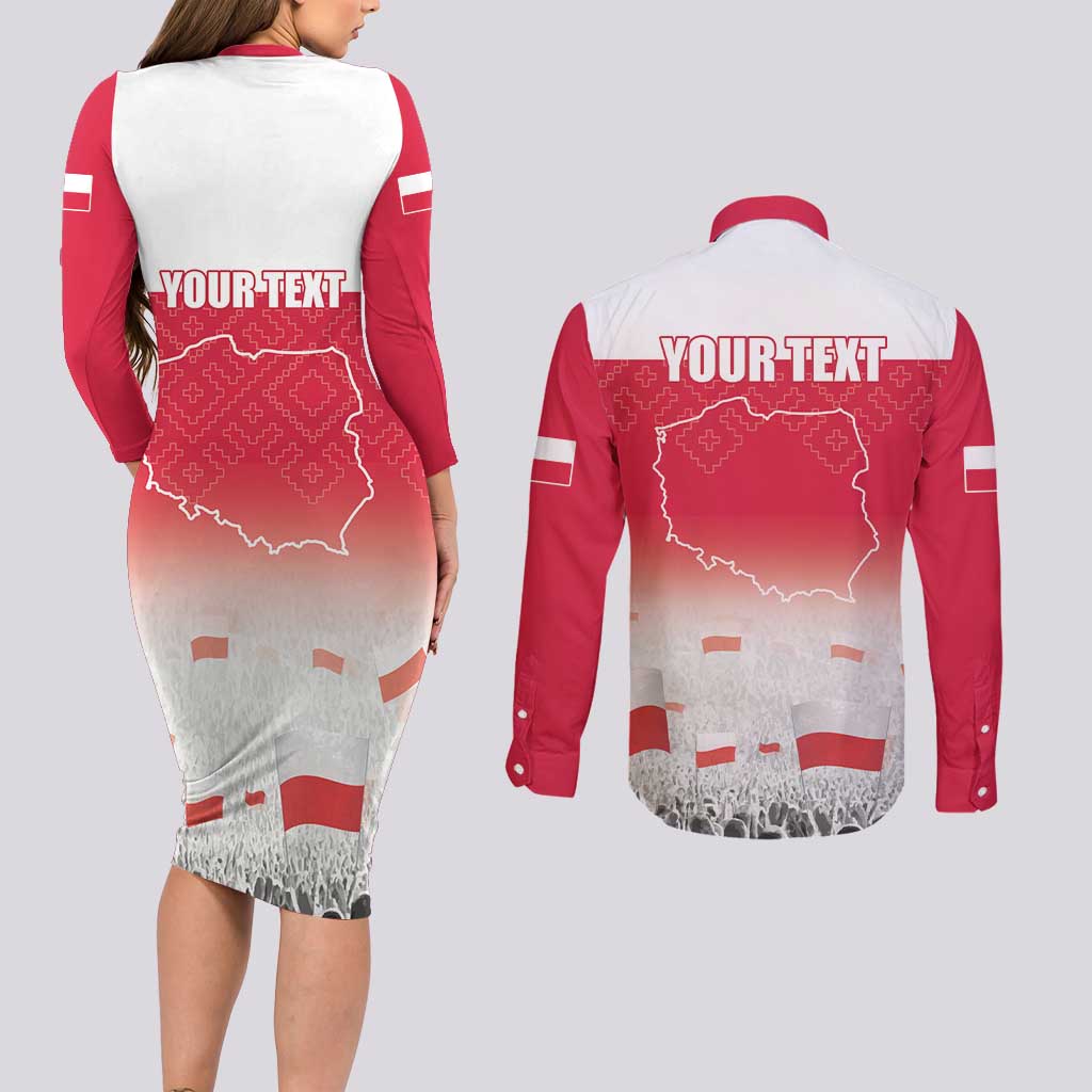 Polish Flag Day Personalized Couples Matching Long Sleeve Bodycon Dress and Long Sleeve Button Shirt Duma Narodu 2nd May