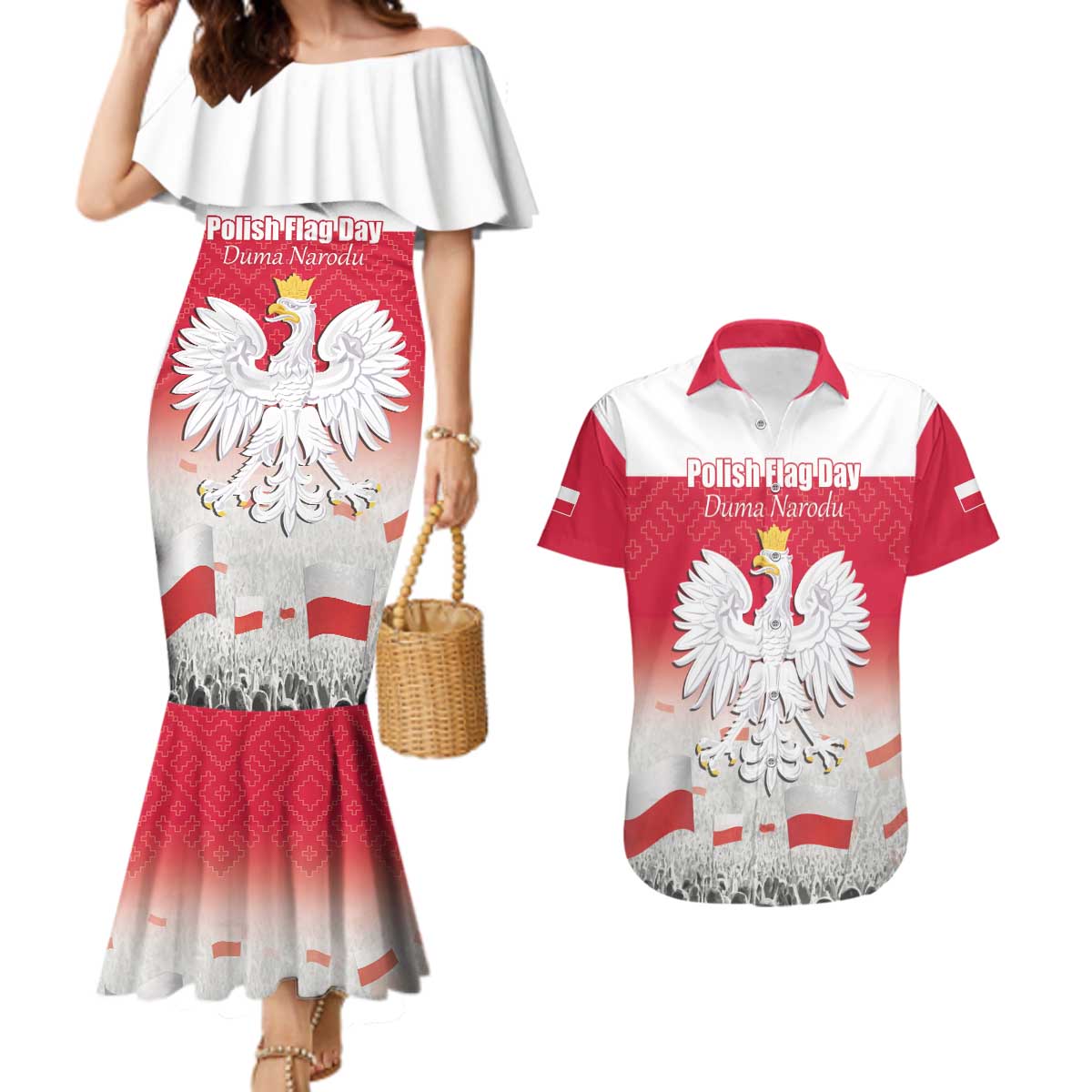 Polish Flag Day Personalized Couples Matching Mermaid Dress and Hawaiian Shirt Duma Narodu 2nd May