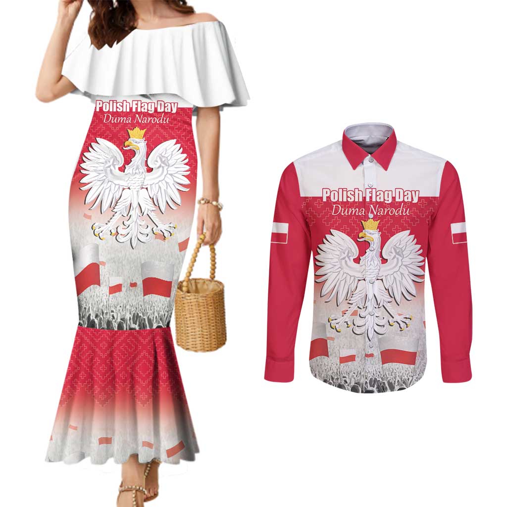 Polish Flag Day Personalized Couples Matching Mermaid Dress and Long Sleeve Button Shirt Duma Narodu 2nd May