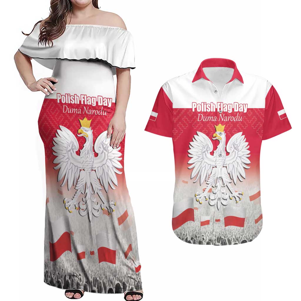 Polish Flag Day Personalized Couples Matching Off Shoulder Maxi Dress and Hawaiian Shirt Duma Narodu 2nd May